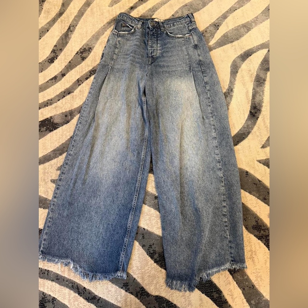 free people wide leg distressed jeans high rise size 27,